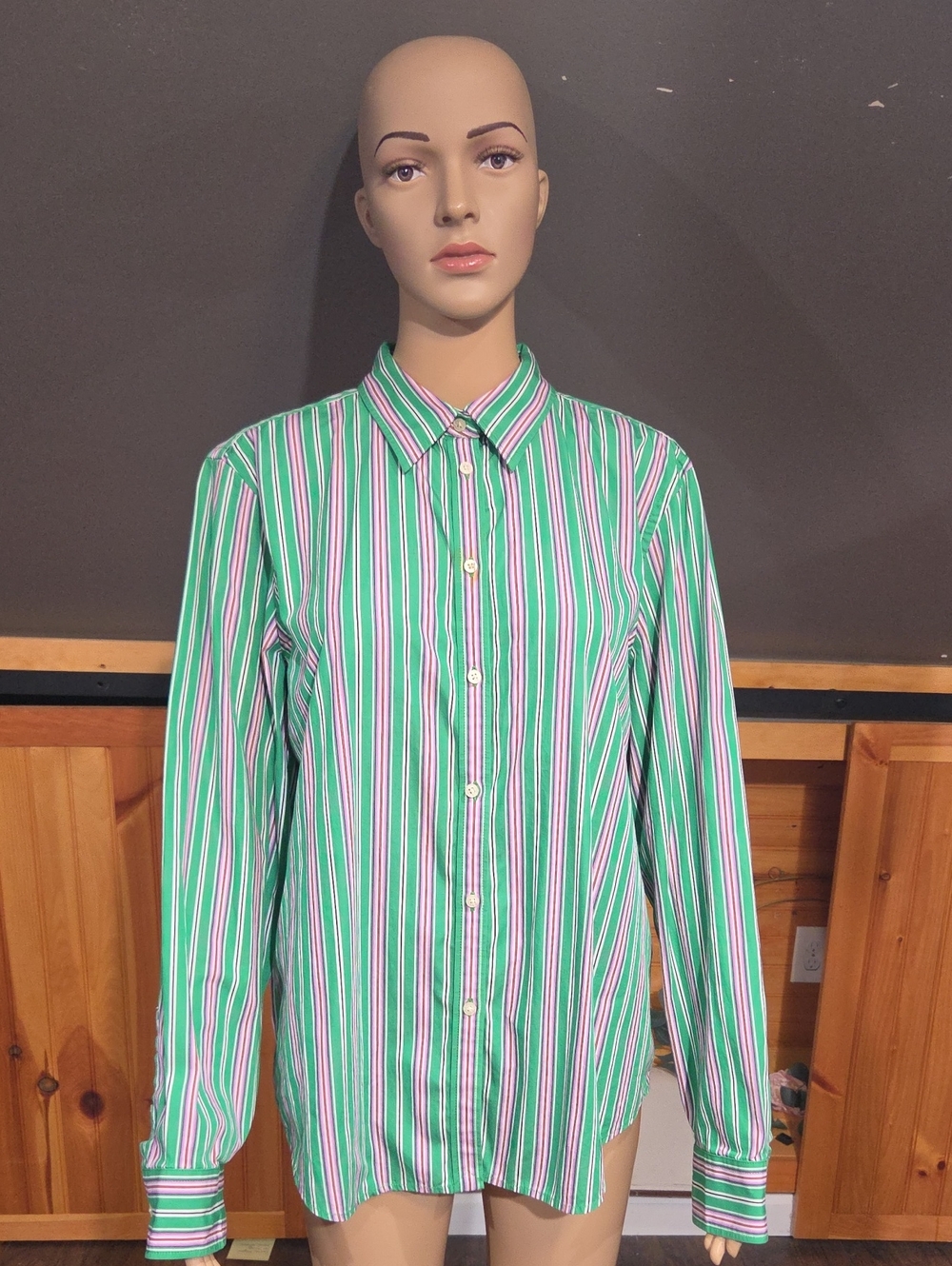 Polo by Ralph Lauren Green, White & Pink Striped Dress Shirt
